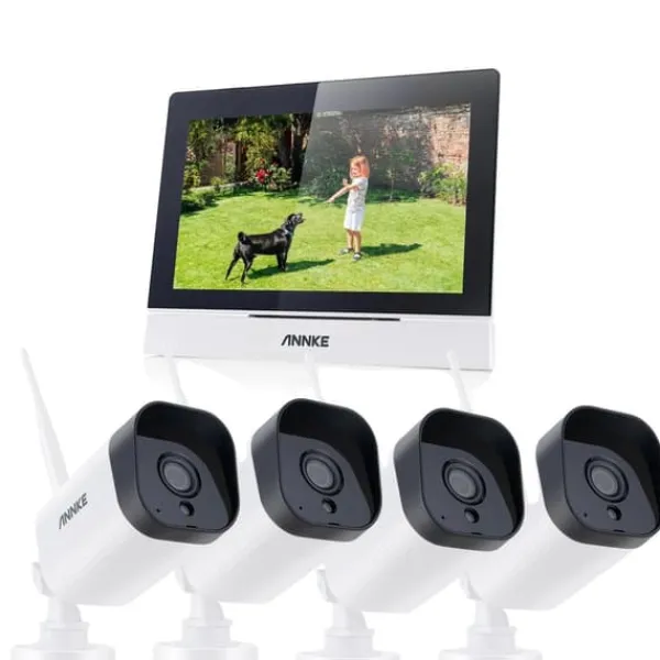 Sikkerhedsmonitorer & Videokameraer^Trådløst CCTV-system, 7-tommer berøringsskærm, tovejskommunikation,3MP 4PCS Kamera