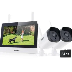 Sikkerhedsmonitorer & Videokameraer^Trådløst CCTV-system, 7-tommer berøringsskærm, tovejskommunikation,3MP 2PCS Kamera 64G
