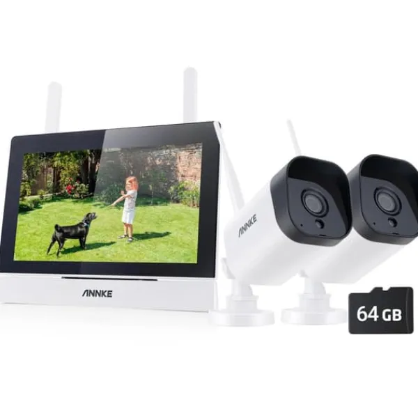 Sikkerhedsmonitorer & Videokameraer^Trådløst CCTV-system, 7-tommer berøringsskærm, tovejskommunikation,3MP 2PCS Kamera 64G