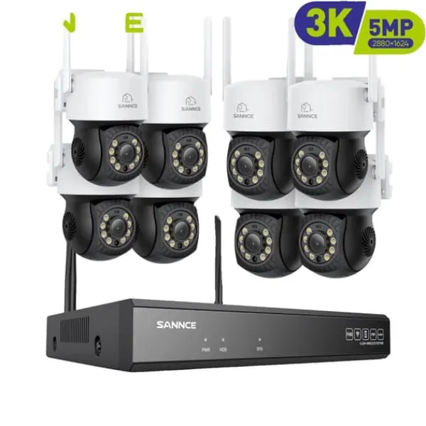 Sikkerhedsmonitorer & Videokameraer^Trådløst Overvågningssystem, Nattesyn, 16 Kanal Indgang,5MP 51CM 8Stk Kamera, Ingen