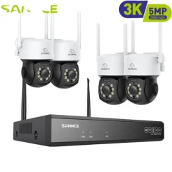 Clearance Trådløst Overvågningssystem, Nattesyn, 16 Kanal Indgang,5MP 51CM 4Stk Kamera, 4T Sikkerhedsmonitorer & Videokameraer