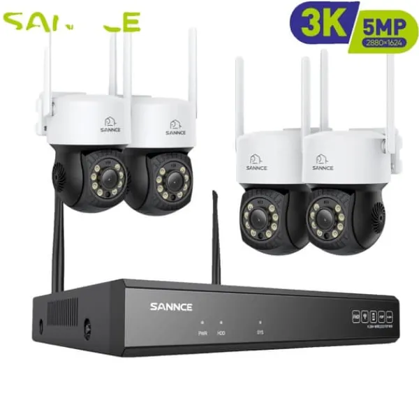 Clearance Trådløst Overvågningssystem, Nattesyn, 16 Kanal Indgang,5MP 51CM 4Stk Kamera, 4T Sikkerhedsmonitorer & Videokameraer