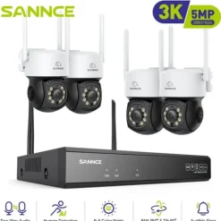 Sikkerhedsmonitorer & Videokameraer^Trådløst Overvågningssystem, Nattesyn, 16 Kanal Indgang,5MP 51CM 4Stk Kamera, Ingen