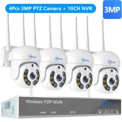 Sikkerhedsmonitorer & Videokameraer^Trådløst Overvågningssystem, 4MP HD Opløsning, Tovejs Lyd, Ingen, 10CH 3MP 4 PTZ