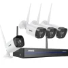 Online Trådløst Sikkerhedskamerasystem, 3MP Video, 100ft Natvision,4 kameraer, 1T Sikkerhedsmonitorer & Videokameraer