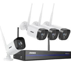 Online Trådløst Sikkerhedskamerasystem, 3MP Video, 100ft Natvision,4 kameraer, 1T Sikkerhedsmonitorer & Videokameraer