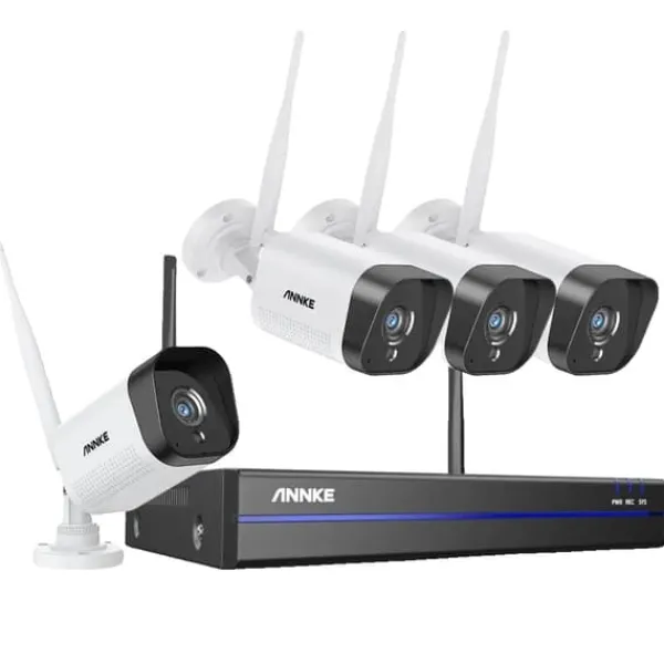 Online Trådløst Sikkerhedskamerasystem, 3MP Video, 100ft Natvision,4 kameraer, 1T Sikkerhedsmonitorer & Videokameraer