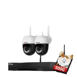 Sale Trådløst sikkerhedskamerasystem, intelligent nattevision, tovejskommunikation,500g, 1xNVR 2x5MP PTZ Kamera, EU Stik Sikkerhedsmonitorer & Videokameraer