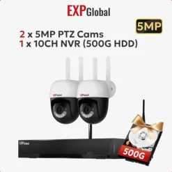 Sale Trådløst sikkerhedskamerasystem, intelligent nattevision, tovejskommunikation,500g, 1xNVR 2x5MP PTZ Kamera, EU Stik Sikkerhedsmonitorer & Videokameraer