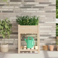 New Træholdig havekasse med hylde - Blomsterkrukke | Farve: Beige | Størrelse: 60.5x60x76.5 cm Plantestativer