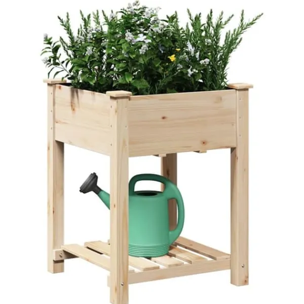 New Træholdig havekasse med hylde - Blomsterkrukke | Farve: Beige | Størrelse: 60.5x60x76.5 cm Plantestativer