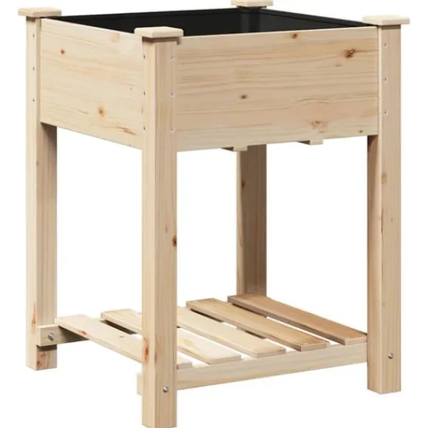New Træholdig havekasse med hylde - Blomsterkrukke | Farve: Beige | Størrelse: 60.5x60x76.5 cm Plantestativer