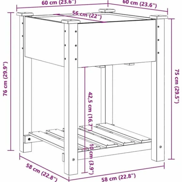 New Træholdig havekasse med hylde - Blomsterkrukke | Farve: Beige | Størrelse: 60.5x60x76.5 cm Plantestativer