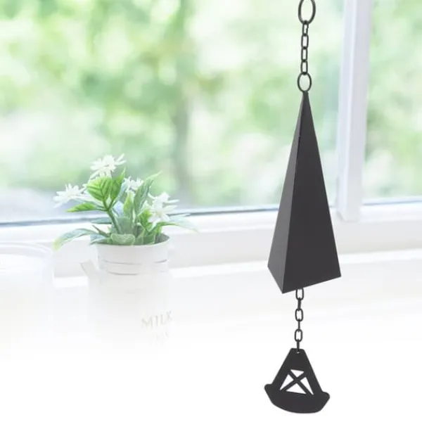 Hot Triangulära Wind Chimes Courtyard Bell Pendel Heminredning Iron Black med hängande ring för trädgård Vinddekoration