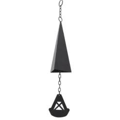 Hot Triangulära Wind Chimes Courtyard Bell Pendel Heminredning Iron Black med hängande ring för trädgård Vinddekoration