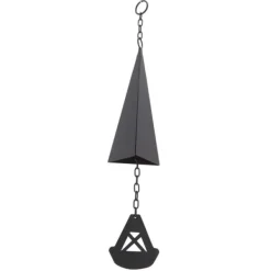 Hot Triangulära Wind Chimes Courtyard Bell Pendel Heminredning Iron Black med hängande ring för trädgård Vinddekoration