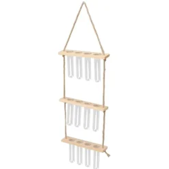 Clearance 3-trins håndlavet planteformeringsstation med 12 reagensglas hængende stativ til urter - træfarve Kit Til Plante- & Urtedyrkning