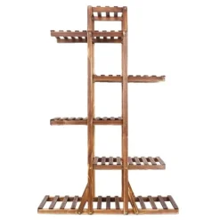Plantestativer^Træplanteholder, 6 niveauer, solid fyrretræ,90 x 131 x 25cm, Brun