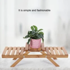 Træstående Sammenklappelig 2-lags Potteplante Blomsterhylde Opbevaringsstativ Have Plantningsbænke