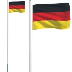 Flag & Vindposer^Tysklands flagga med 6,23 m aluminium flaggstång - Justerbar och väderbeständig | Färg: Tvåfärgad | Storlek: 6,23 m