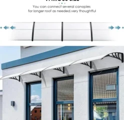 Udendørs dør- og vinduesoverdækning - Markise & overdækning - 270 x 98,5 cm - Polycarbonat kanalplader - UV- og regnbeskyttelse - Aluminiumsramme Skure, Garager & Carports