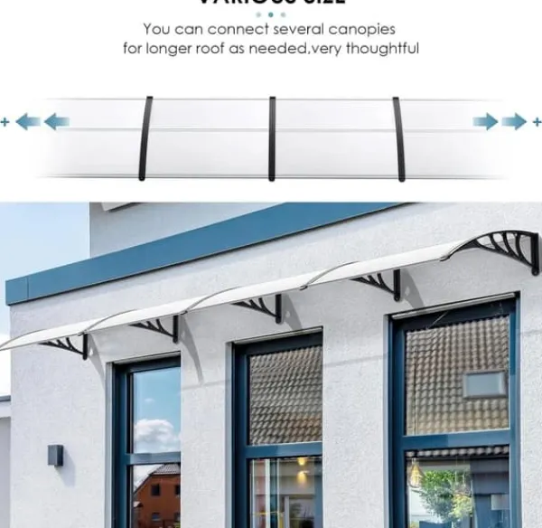 Udendørs dør- og vinduesoverdækning - Markise & overdækning - 270 x 98,5 cm - Polycarbonat kanalplader - UV- og regnbeskyttelse - Aluminiumsramme Skure, Garager & Carports