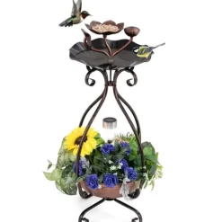 Clearance Udendørs fuglebad og foderkombcmation, 12x12x31 cm, bronze Til Fugle & Småvildt