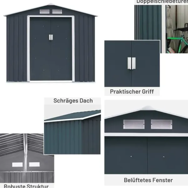 Skure, Garager & Carports^Udendørs haveopbevaringsskur, 7,0' x 4,2' x 6,1', Grå