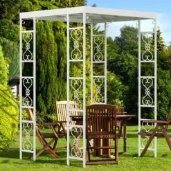 Buer, Spalier, Lysthuse Uden Tag^Udendørs Havepergola - Metalbue Pavillon - Vandtæt Solskærm - Pulverlakeret Jern - Gittertag - Til Bryllup & Ceremonier