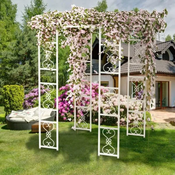 Buer, Spalier, Lysthuse Uden Tag^Udendørs Havepergola - Metalbue Pavillon - Vandtæt Solskærm - Pulverlakeret Jern - Gittertag - Til Bryllup & Ceremonier