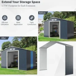 Skure, Garager & Carports^Udendørs opbevaringsskur, 213x127x195 cm / 277x191x202 cm / 340x255x210 cm, Grå