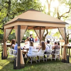 Best Udendørs pavillon 3.3 x 3.3 m, Pop-up gazebo, Lysegrå, 4 aftagelige myggenet, UV- og regntæt, Dobbelt tag, sammenklappelig Telte & Lysthuse