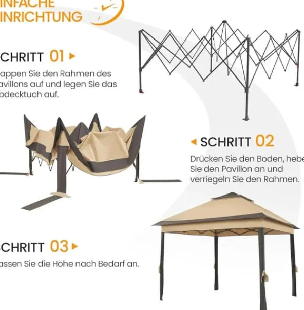 Best Udendørs pavillon 3.3 x 3.3 m, Pop-up gazebo, Lysegrå, 4 aftagelige myggenet, UV- og regntæt, Dobbelt tag, sammenklappelig Telte & Lysthuse