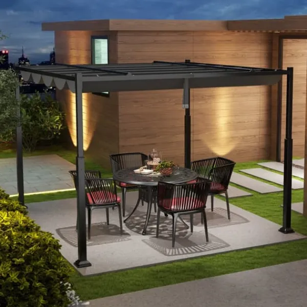 Udendørs Pergola, 3M x 3M, Grå Buer, Spalier, Lysthuse Uden Tag