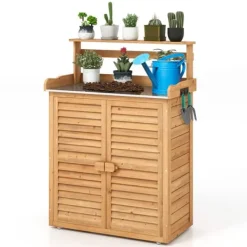 Plantningsbænke^Udendørs plantebord arbejdsstation, 86x46x119 cm, Naturfarvet