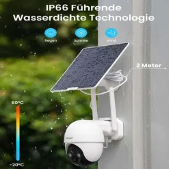 Discount Udendørs solcelledrevet overvågningskamera, 3MP opløsning, 300° panorering, tovejs lyd Sikkerhedsmonitorer & Videokameraer