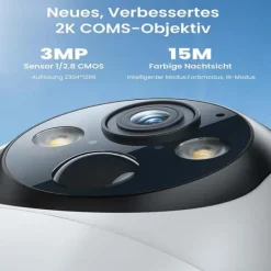 Discount Udendørs solcelledrevet overvågningskamera, 3MP opløsning, 300° panorering, tovejs lyd Sikkerhedsmonitorer & Videokameraer