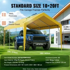 Clearance Udskiftning af baldakindæksel til carport 10 x 20 fod, vandtæt garage-telt. Let installation med bungees, beige (kun top, ramme ikke inkluderet). Skure, Garager & Carports