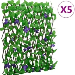 Buer, Spalier, Lysthuse Uden Tag^Udvideligt espalier med kunstig vedbend - Hegnskærm | Farve: Grøn | Størrelse: 180x70 cm