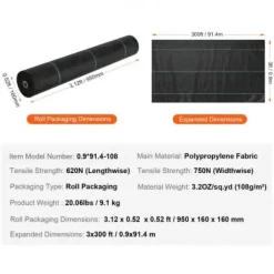 Clearance Ukrudtsdug, 91x9144 cm, Sort, Polypropylen Haveduge