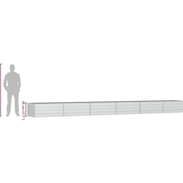 Plantningsbænke^Upphöjd odlingslåda i galvaniserat stål - Trädgårdsbädd | Färg: Silver | Storlek: 600x80x45 cm