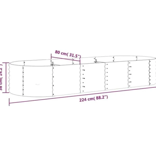 Plantningsbænke^Upphöjd odlingslåda i pulverlackerat stål 224x80x36 cm | Färg: Grå | Storlek: 224x80x36 cm