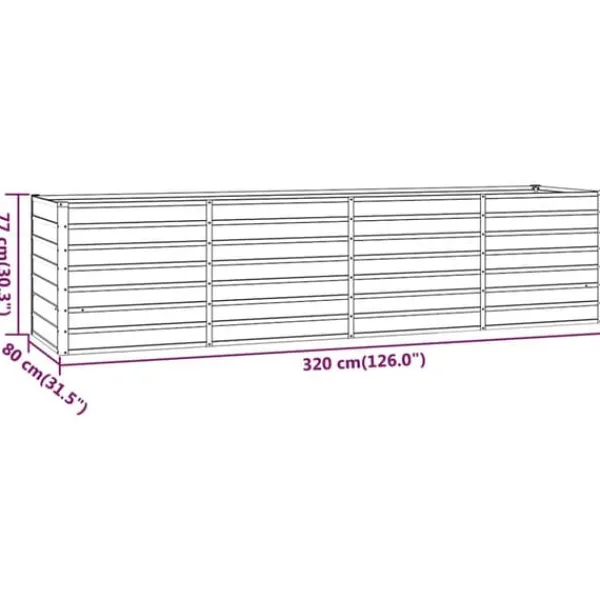 Plantningsbænke^Upphöjd odlingslåda i rosttrögt stål | Storlek: 320x80x77 cm | Färg: Brunt