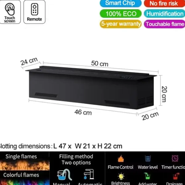Sale Vanddamp Pejs, 3D Farve Flamme, Luftrensningsfunktion,500mm 19.68in, Farverig Flamme Farve Pejse