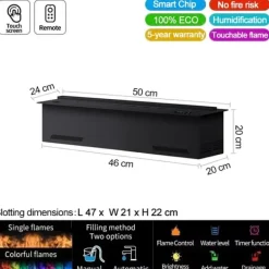 Discount Vanddamppejs, miljøvenligt design, automatisk vandkontrol, indendørs brug,500mm 19.68in, Farverig Flamme Farve Pejse