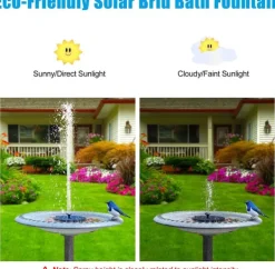 Springvand & Damme^Vandfontæne solcelledrevet 18 cm med hvid LED-belysning