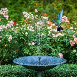 Springvand & Damme^Vandfontæne solcelledrevet 18 cm med hvid LED-belysning