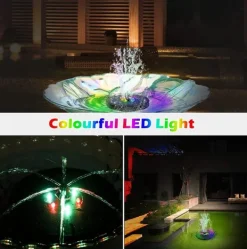 Springvand & Damme^Vandfontæne soldrevet 18 cm med farverig LED-belysning