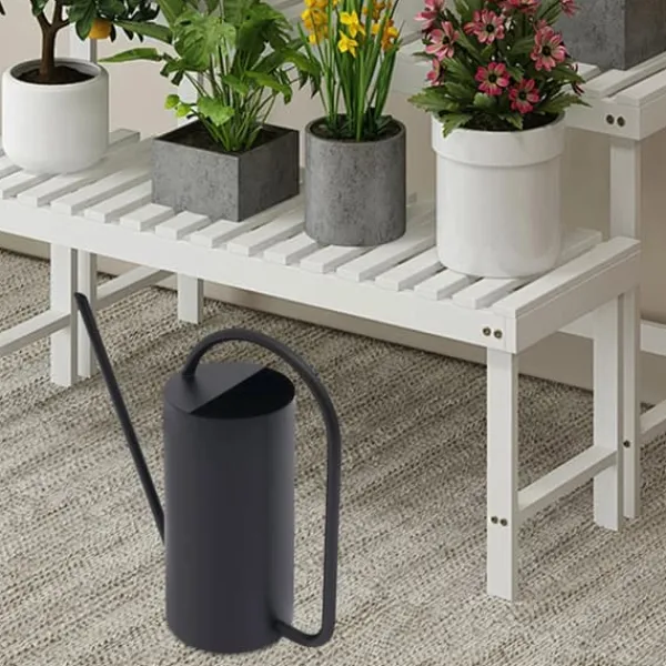 Best Vandkande - Rustfrit stål 201 - Lang tud - 1,4 L - Til stue- og hængeplanter - Bund Ø10 cm - Sort Vanding