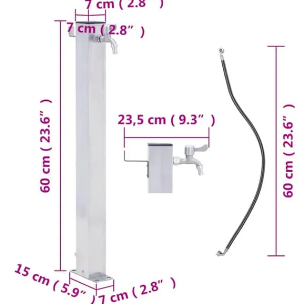 Vanding^Vandsøjle i rustfrit stål - 60 cm firkantet | Farve: Sølv | Størrelse: 60 cm